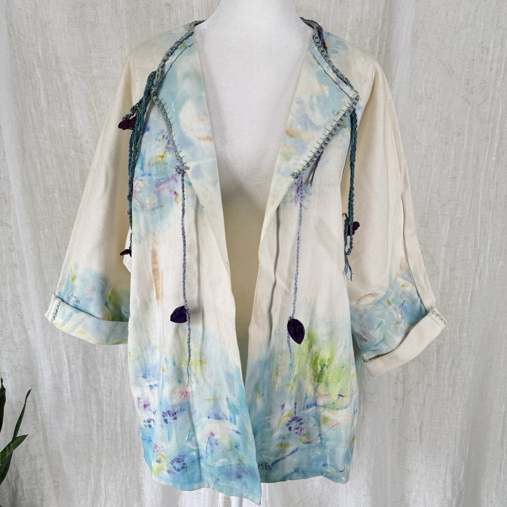 Italian Handmade Lagenlook Open Jacket L Oversized Artsy Abstract Avant Garde - Picture 1 of 8